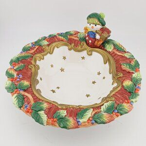 Fitz & Floyd Snow Guys Small Bowl Vintage 1995 8"Dia x 3"H Christmas Ceramic